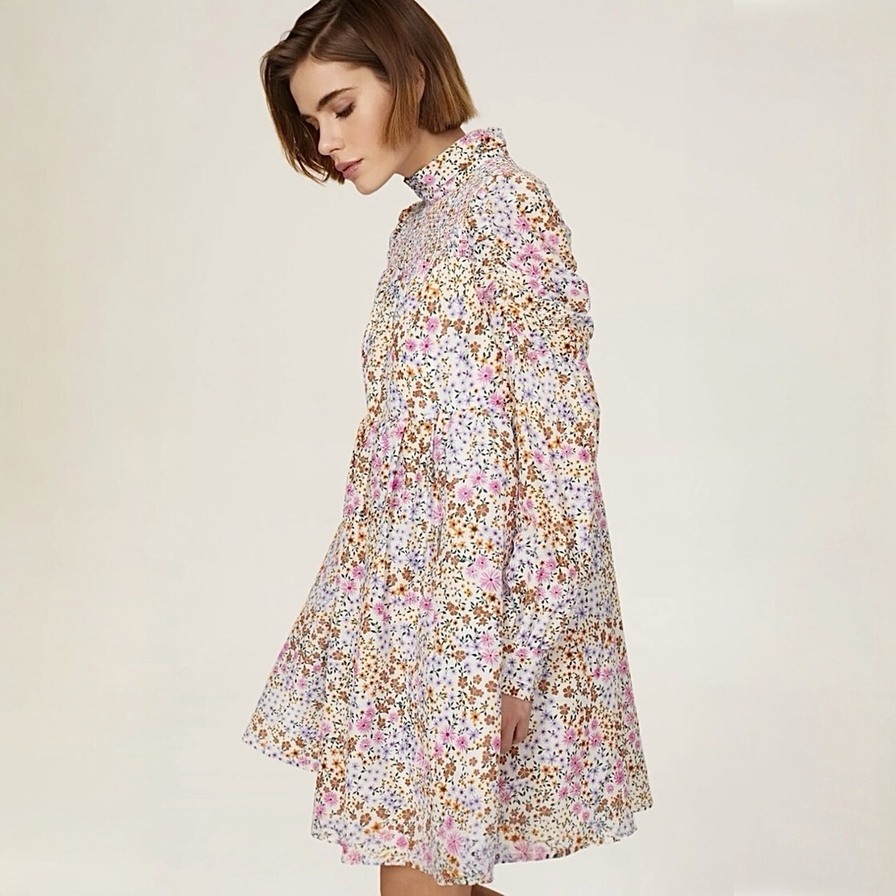 MUNTHE Long‎ Sleeve Mini Babydoll Dress Size 8 Silk Cotton Blend - Picture 2 of 16